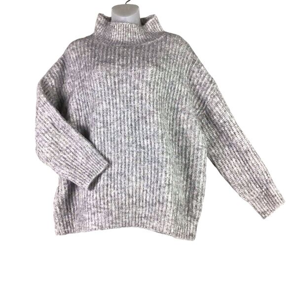 FRNCH Womens M/L Grey Neola Oversized Mock Neck Ribbed Balloon Sleeve Sweater - Picture 3 of 10